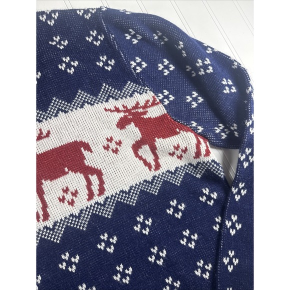 Vintage Gary Reed Sweater Crewneck Pullover Winter Snow Moose Blue Size L - Picture 3 of 5